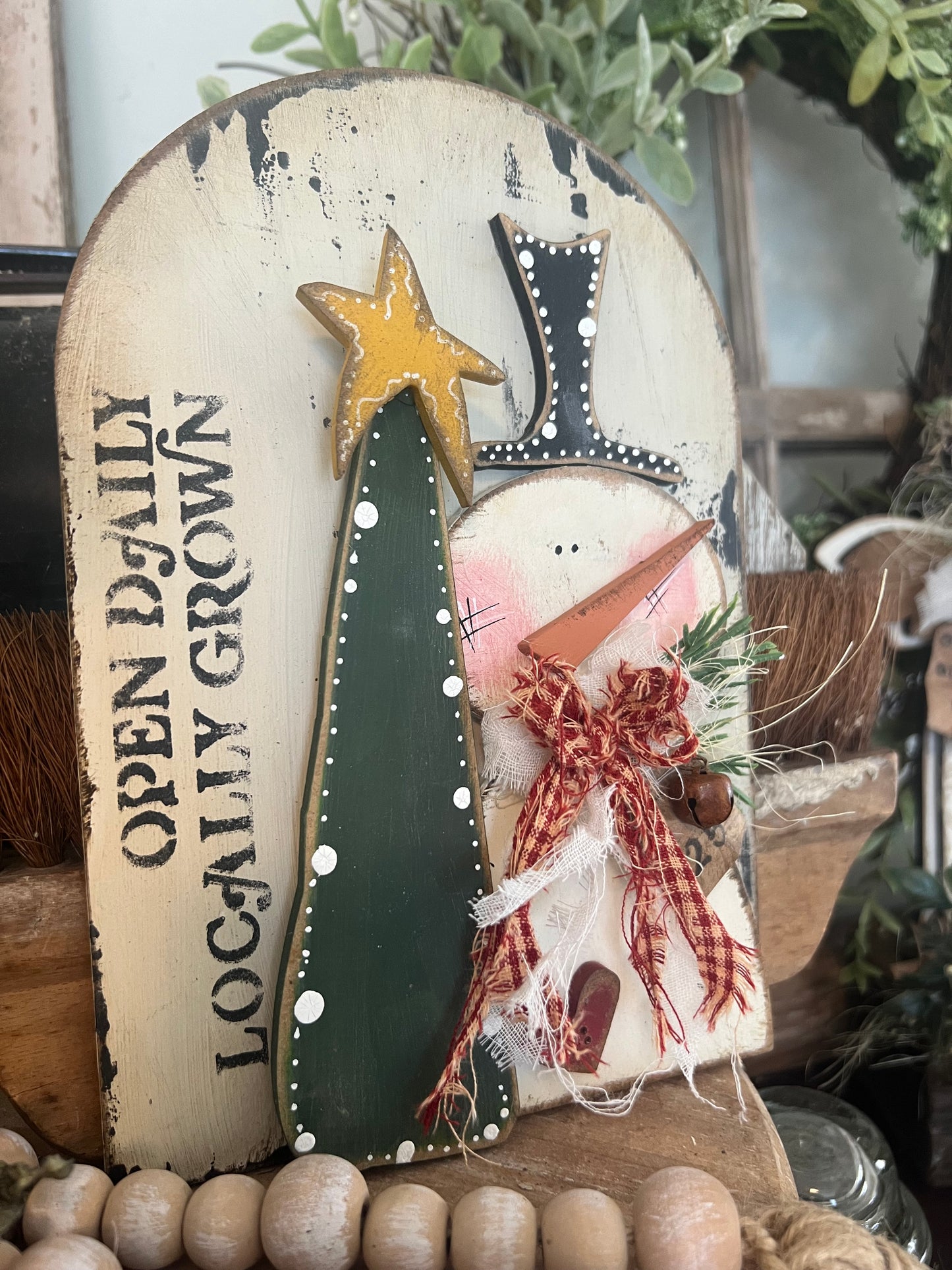 Primitive Snowman with Tree Double Layer Oval Frame INSERT ONLY