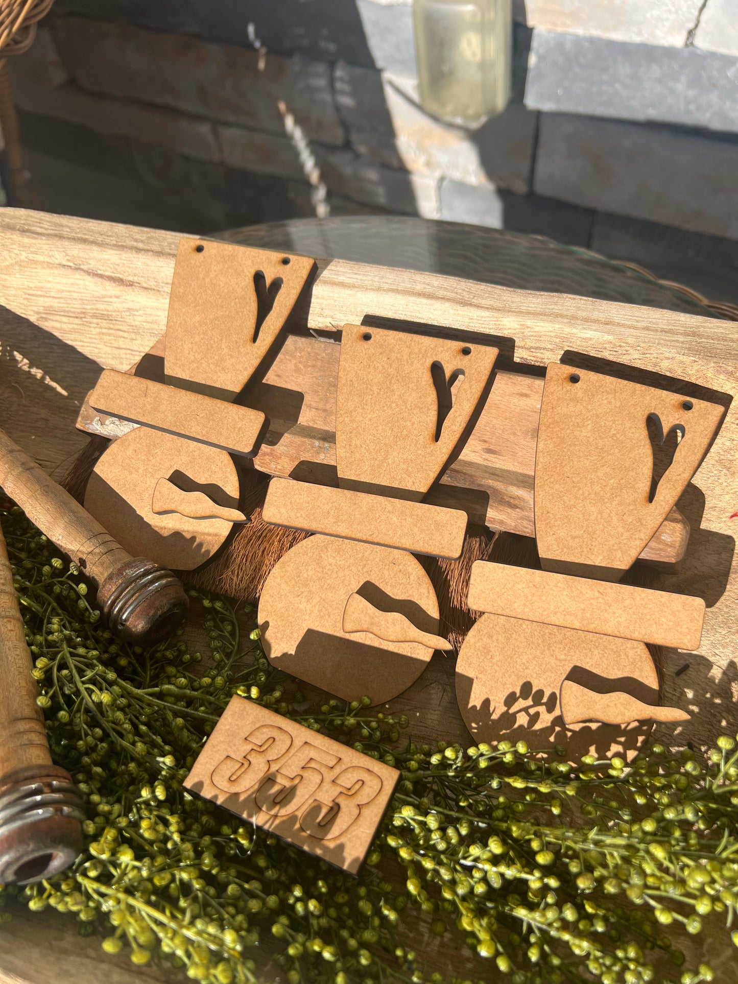 Rustic Snowman With Heart Cutout Hat Ornament Set (set of 3) #353