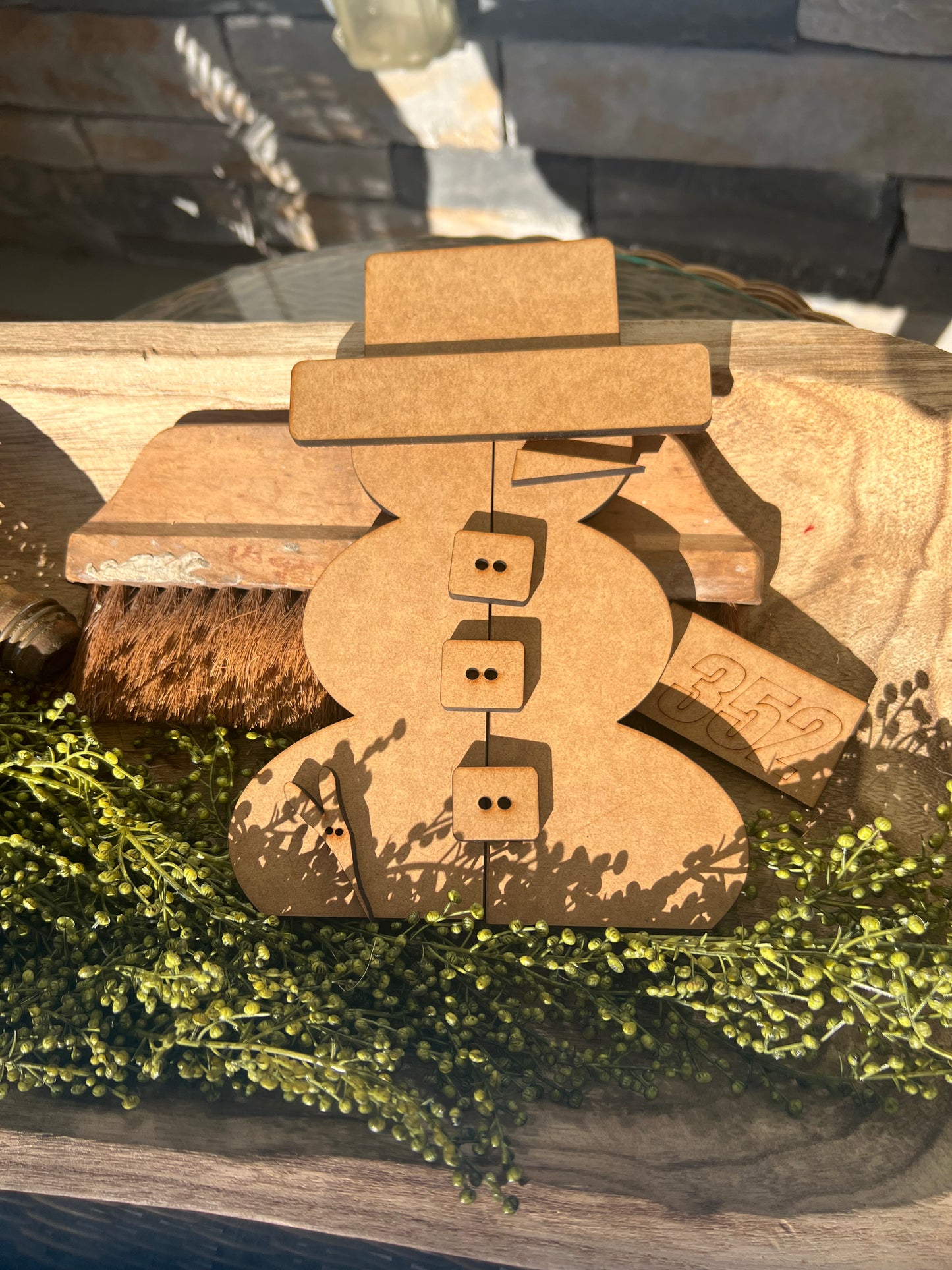 Rustic Faux Scrap Wood Snowman Shelf Sitter #352