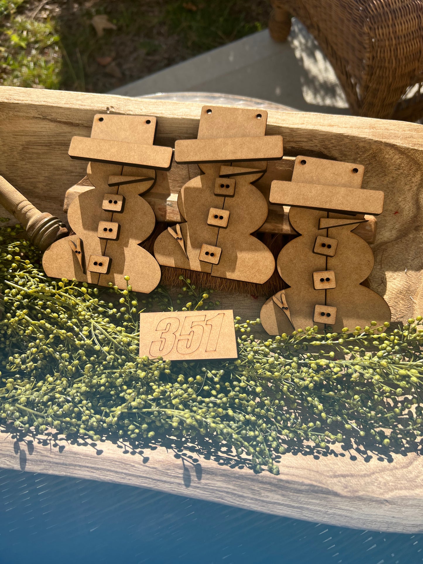 Rustic Faux Scrap Wood Snowman Ornament set (set of 3) #351