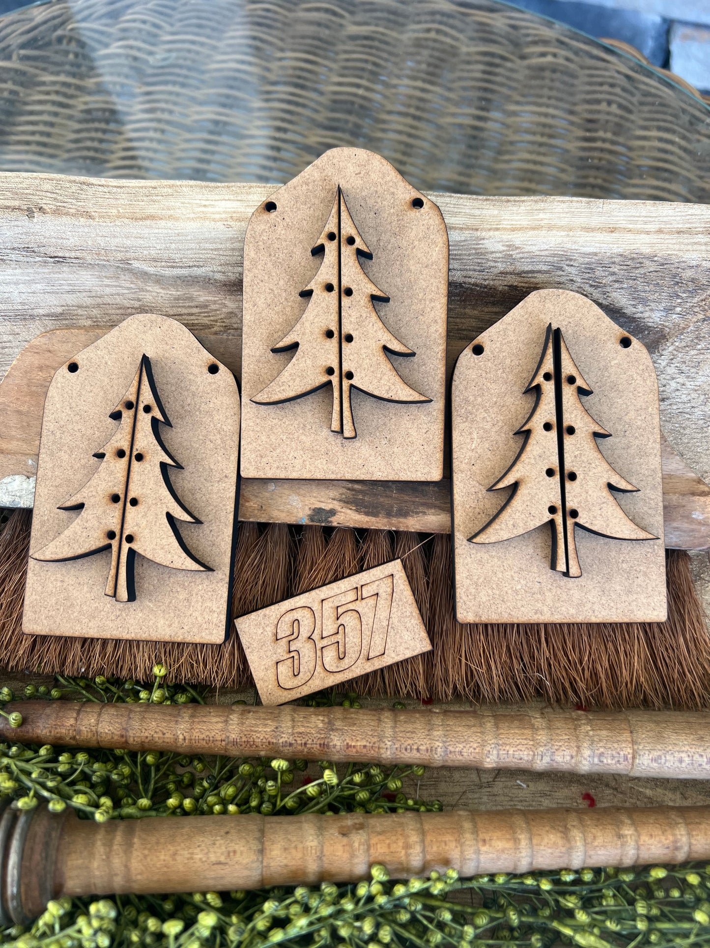 Rustic Faux Scrap Wood Tree Ornament Set (set of 3) #357