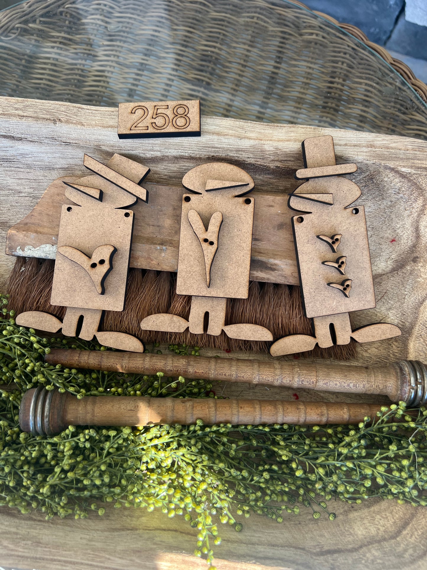 Wonky Square Snowman with Big Shoes Ornament Set (set of 3) #358