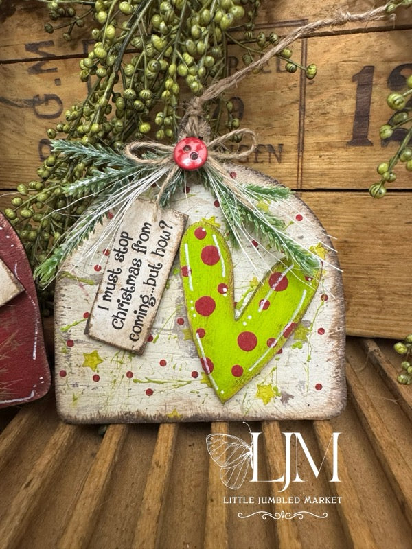 Cloche Breadboard 4” Heart ornament set 3-pack #263