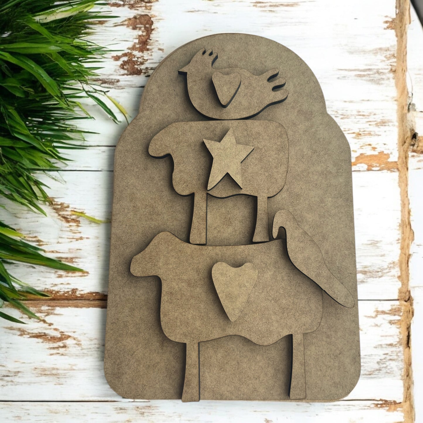 Stack of Farm Animals with Vintage Board