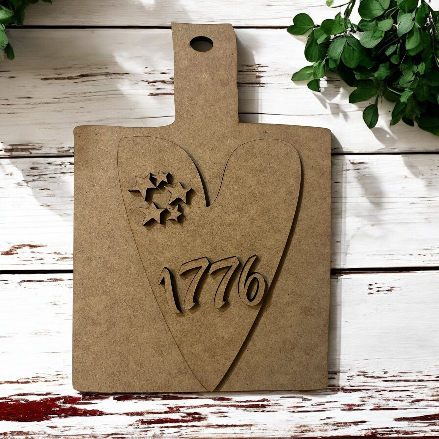 Wonky 1776 Heart with Stars on Square Bread Board