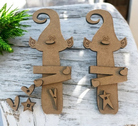 Wonky Holiday Elf Ornament (2 pack-small) #306