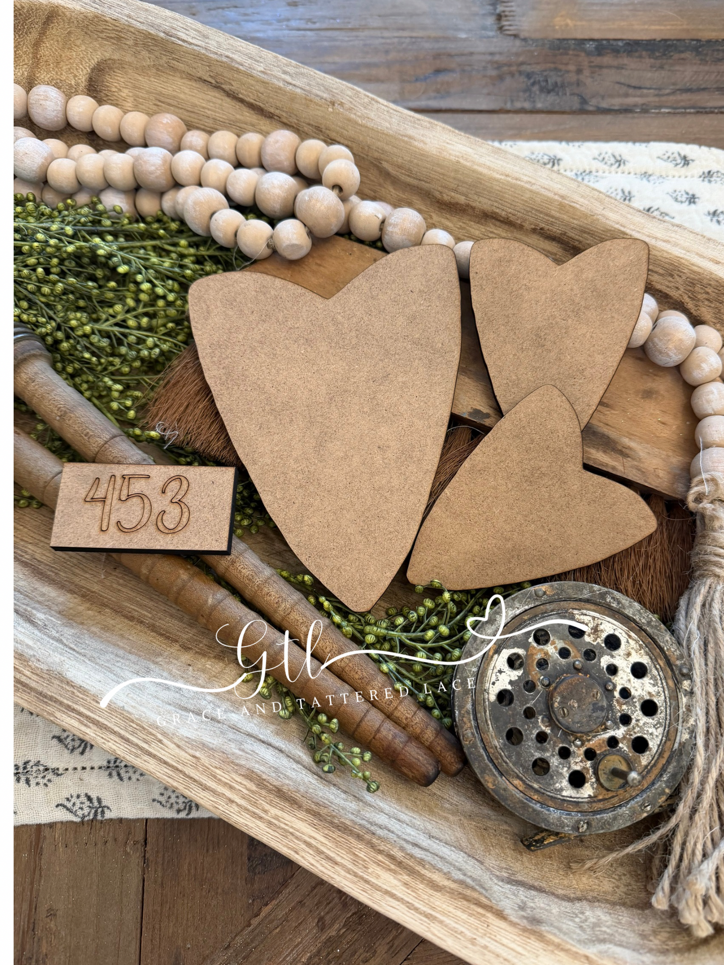 Rustic/Prim Hearts Dough Bowl Filler #453