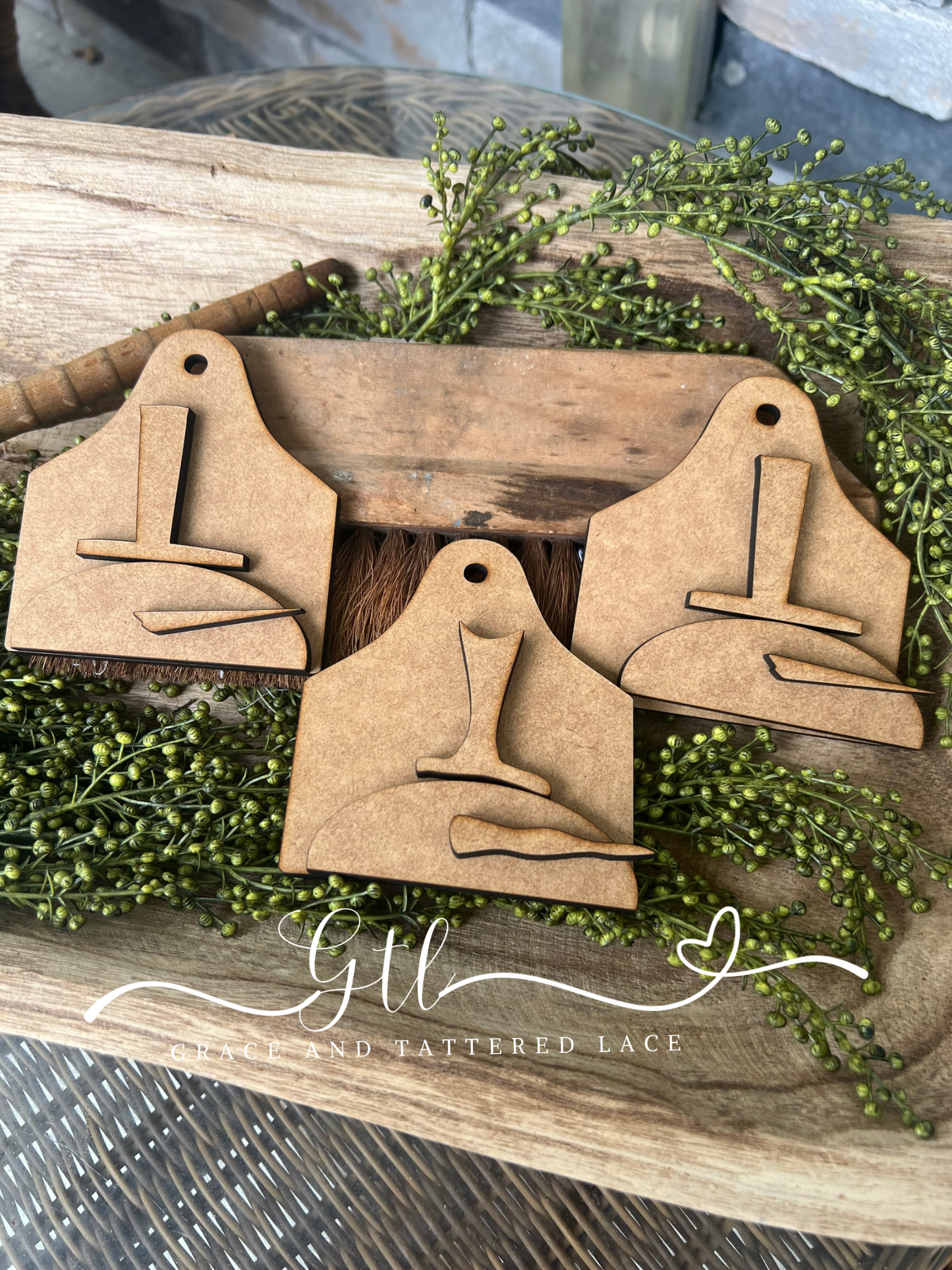 Wonky Snowman on Cow Tag Ornament Set (3 pieces) #323