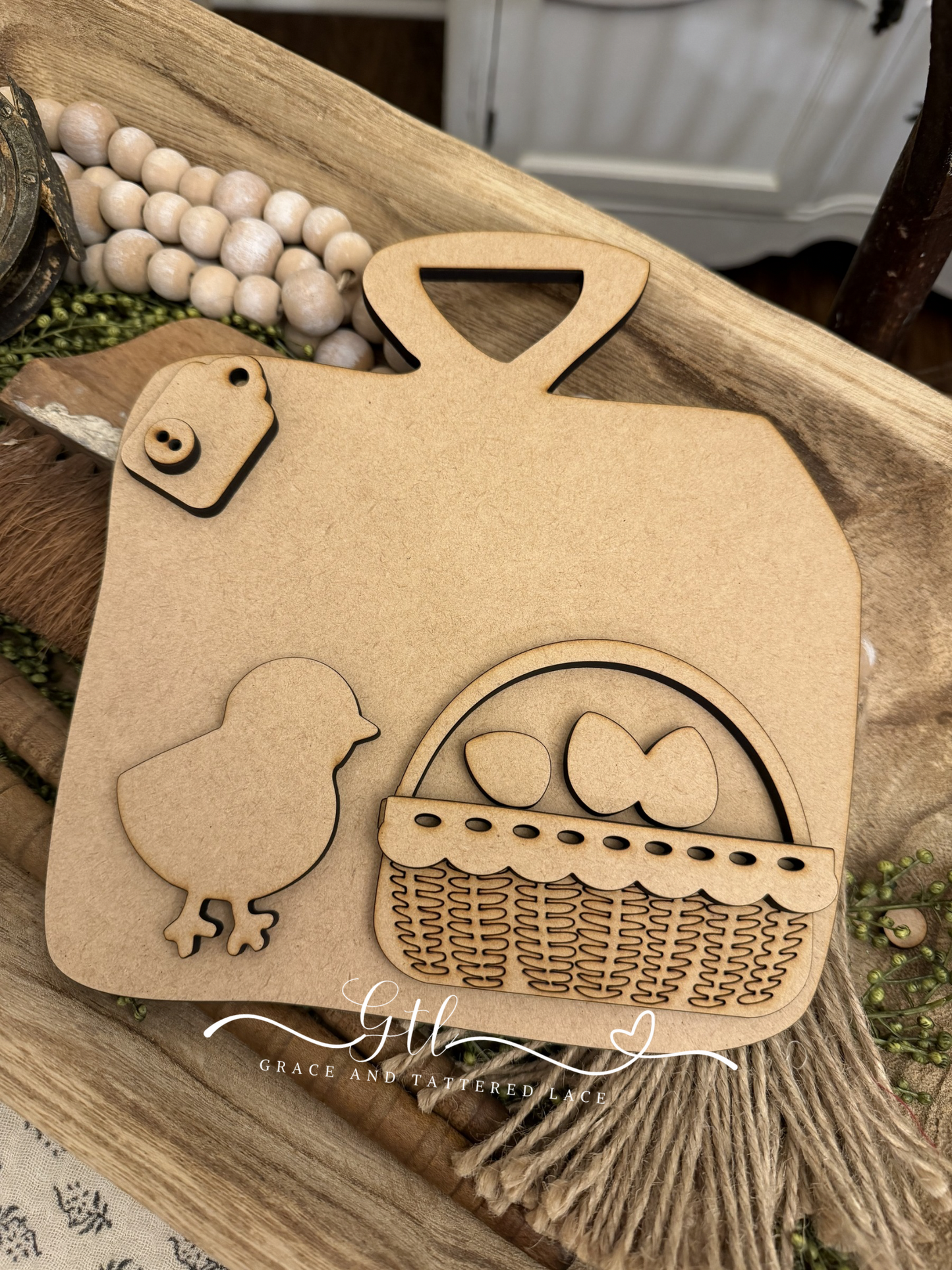 Chick with Wicker Basket Bread Board DIY Kit #517