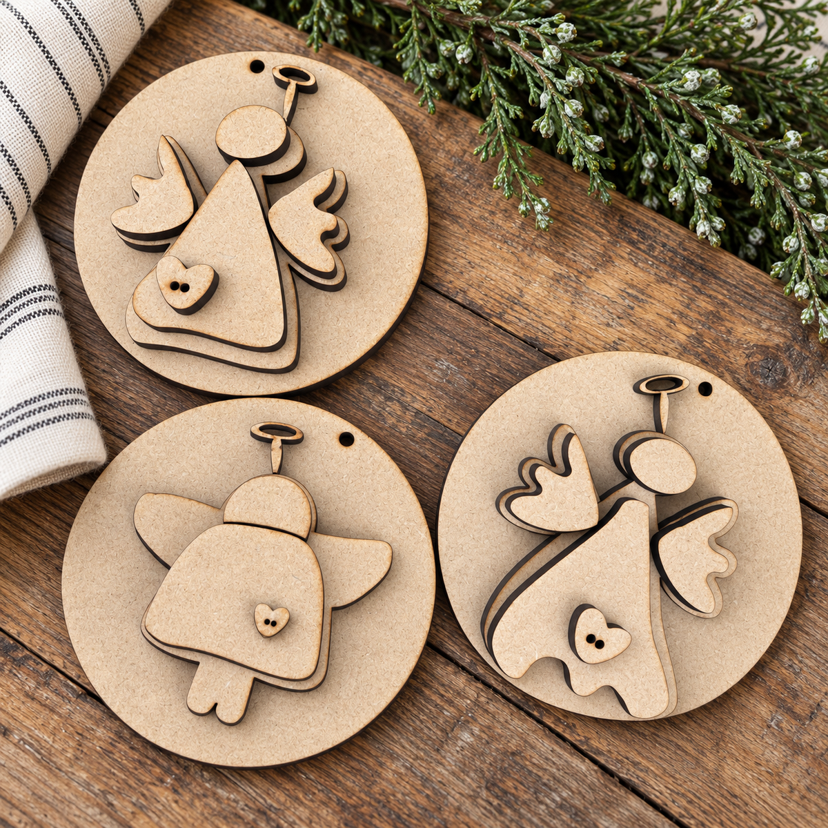 Unfinished MDF pieces for Rustic Angel Ornament Set item 317