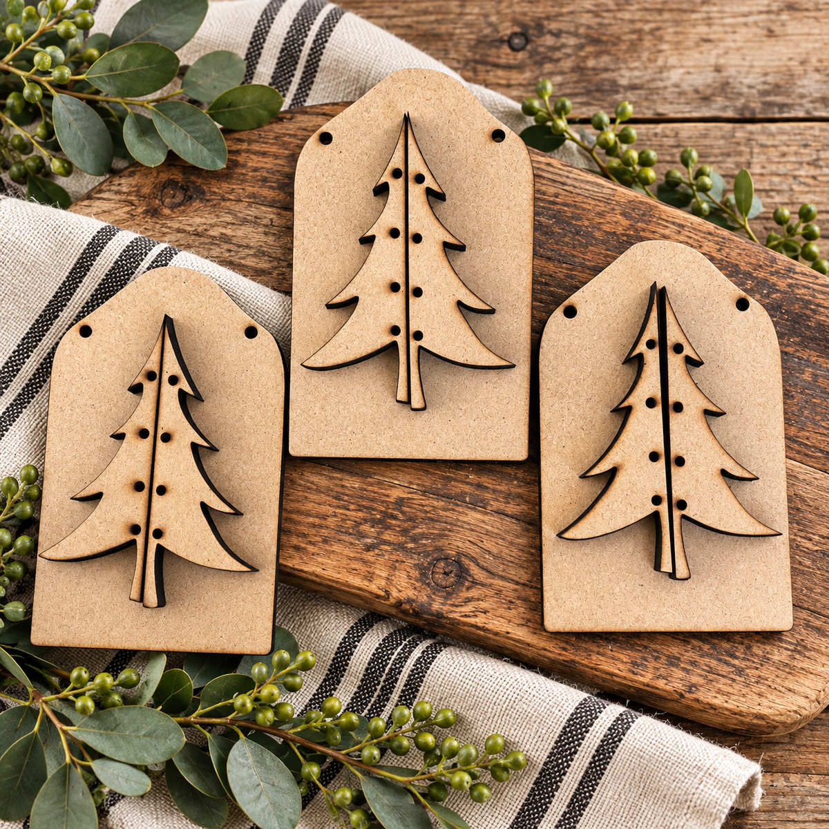 Unfinished wood kit for Rustic Faux Scrap Wood Tree Ornament Set #357