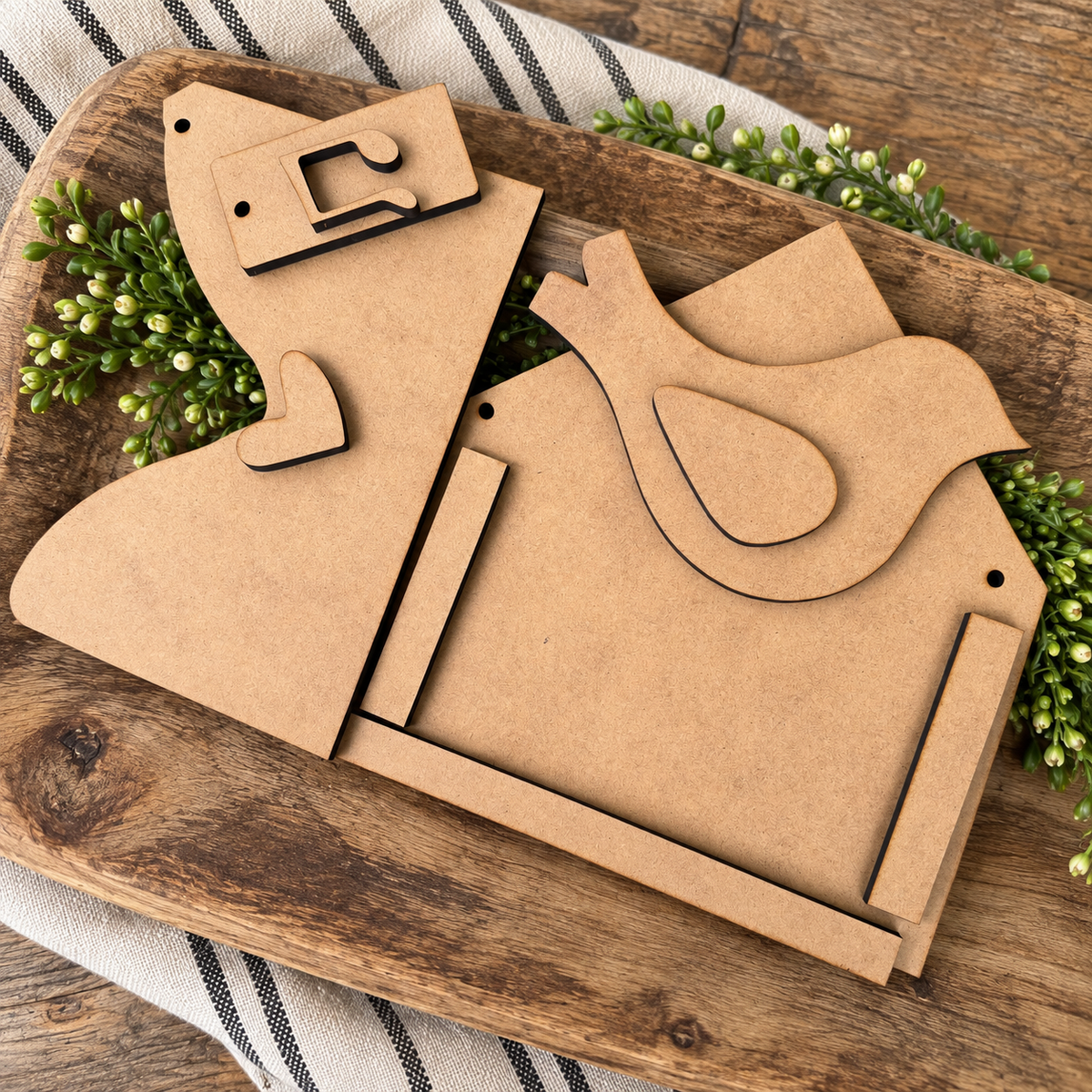 Plain unfinished MDF pieces for Love Letter Songbird DIY wood kit #396