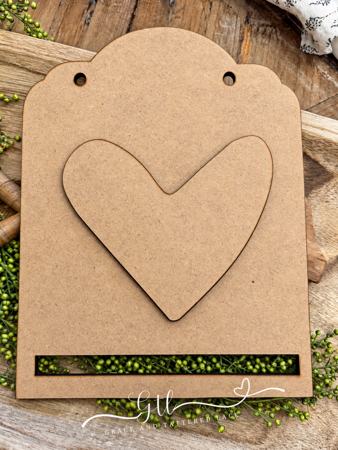 Unfinished wood pieces for Vintage Farmhouse Heart Rag Flag DIY Kit #415; professional product photo