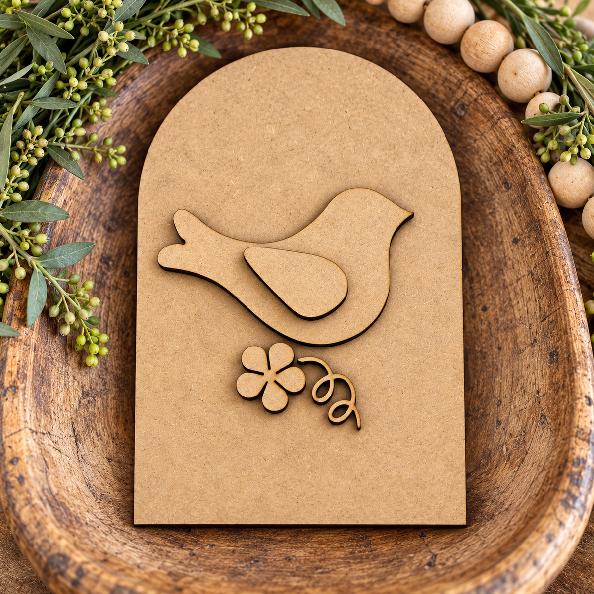 Unpainted Bird A- Double layer Oval Interchangeable Frame-INSERT ONLY in rustic wooden bowl