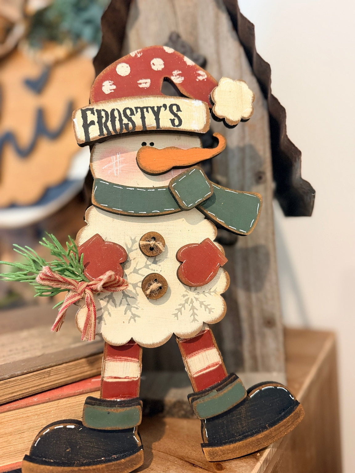 Painted example of Tattered Stocking Cap Snowman 817; DIY wood kit sold unfinished