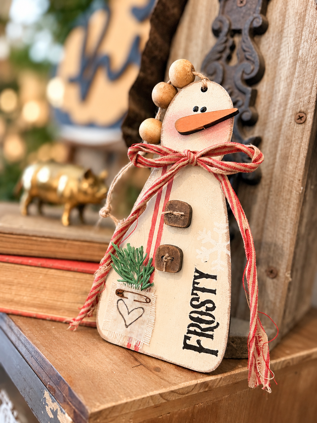 Vintage Frosty snowman tag ornament, finished sample