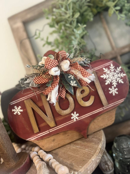 Painted example of the Noel ornament from the Wonky Vintage Christmas Ornament Set of 6 #272 (kit ships unpainted)
