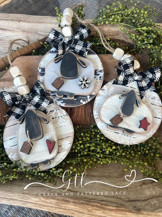 Painted example of Wonky Sheep Ornament Set #327 (kit ships unpainted)