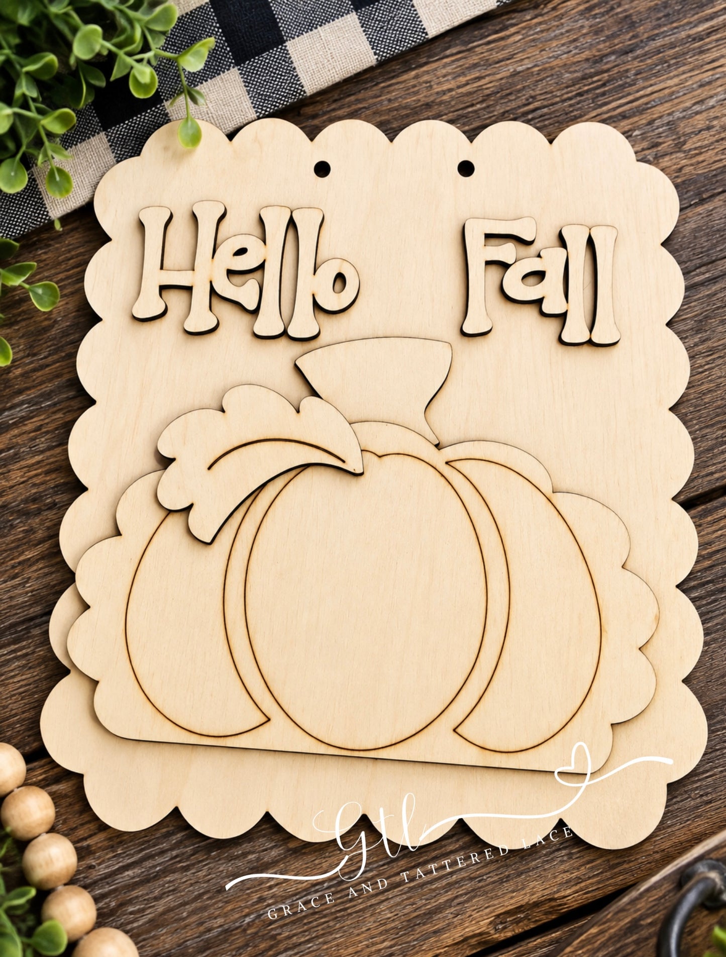 Wonky Scalloped Hello Fall Pumpkin DOOR HANGER DIY Wood Kit  764