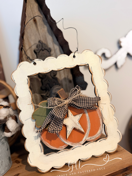 Wonky Scalloped Framed Pumpkin DIY Wood Kit 747