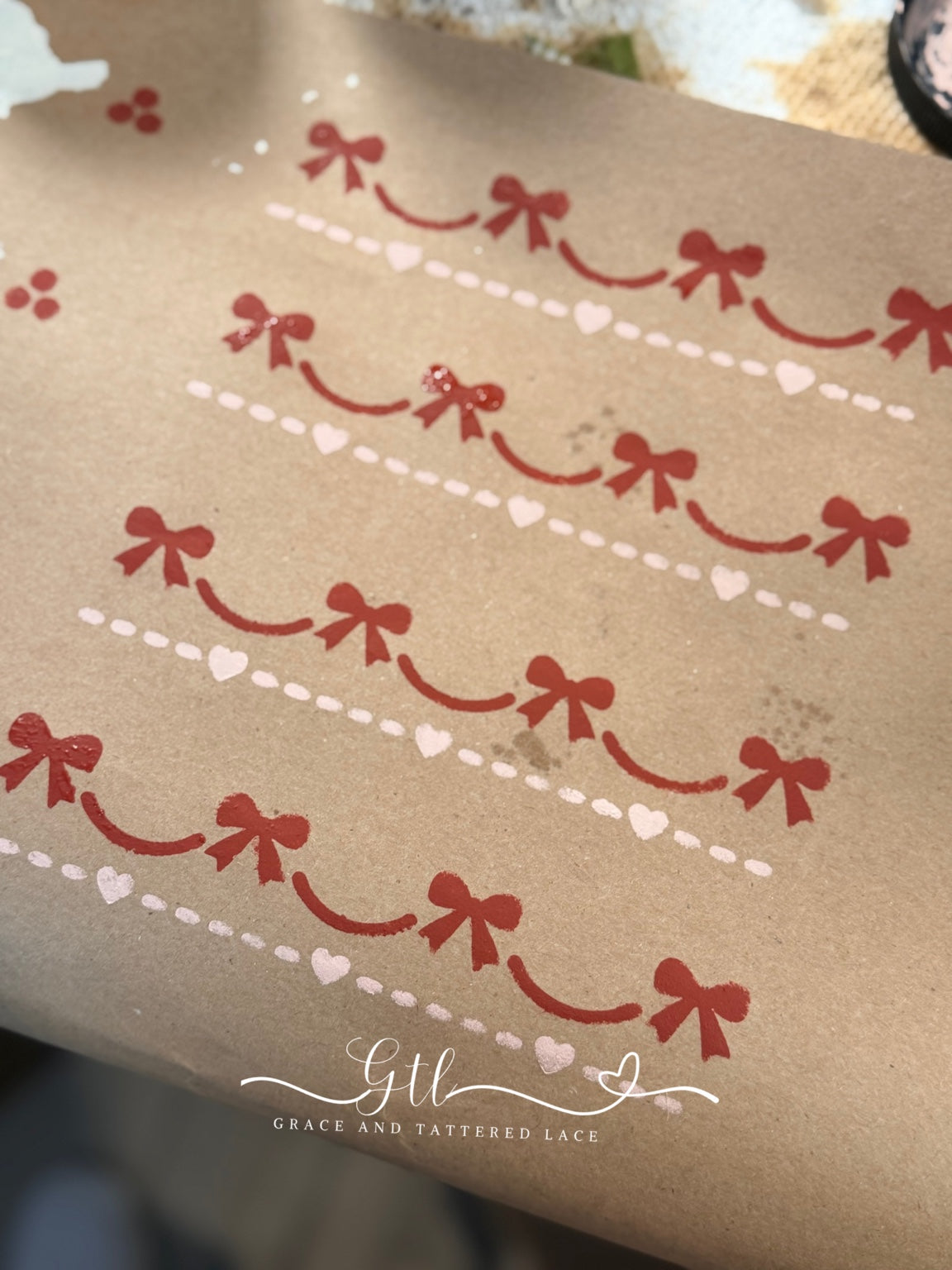 Sweet Bows and Heart Garland stencil 814 painted sample