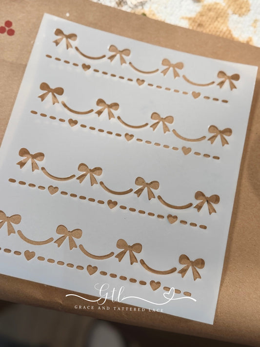 Sweet Bows and Heart Garland stencil 814 Mylar stencil