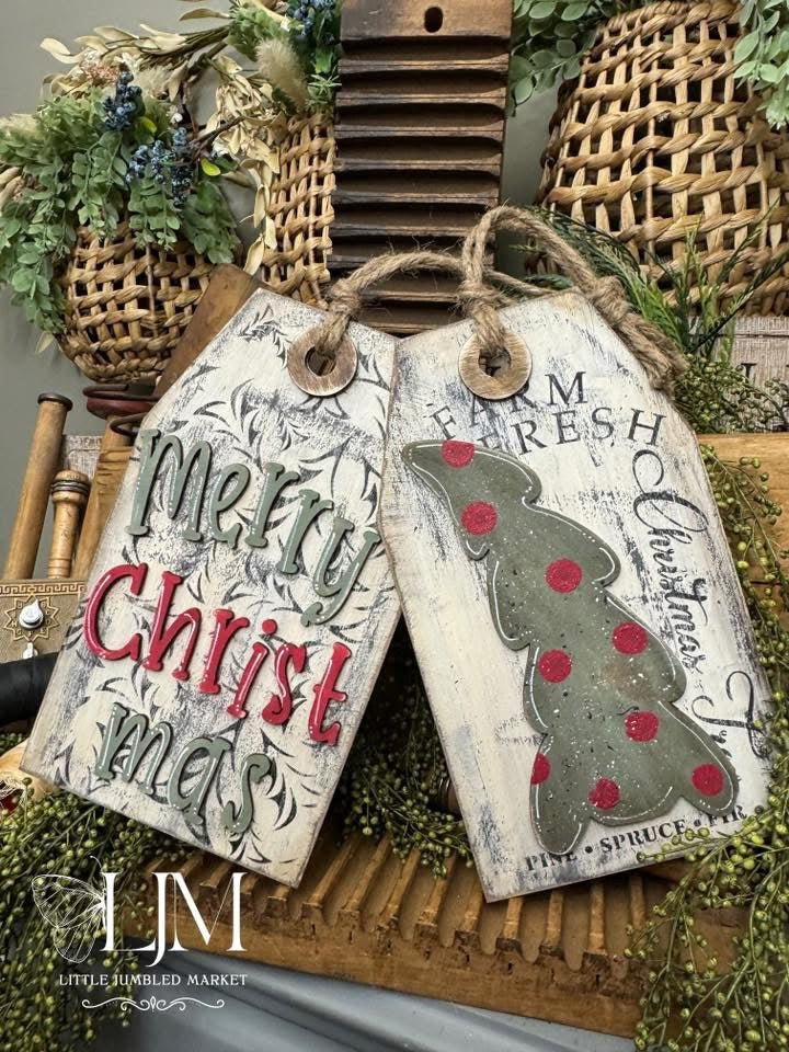 Tattered and Jumbled Merry Christmas Tags #257 SMALL (4.5” x 7.9”)