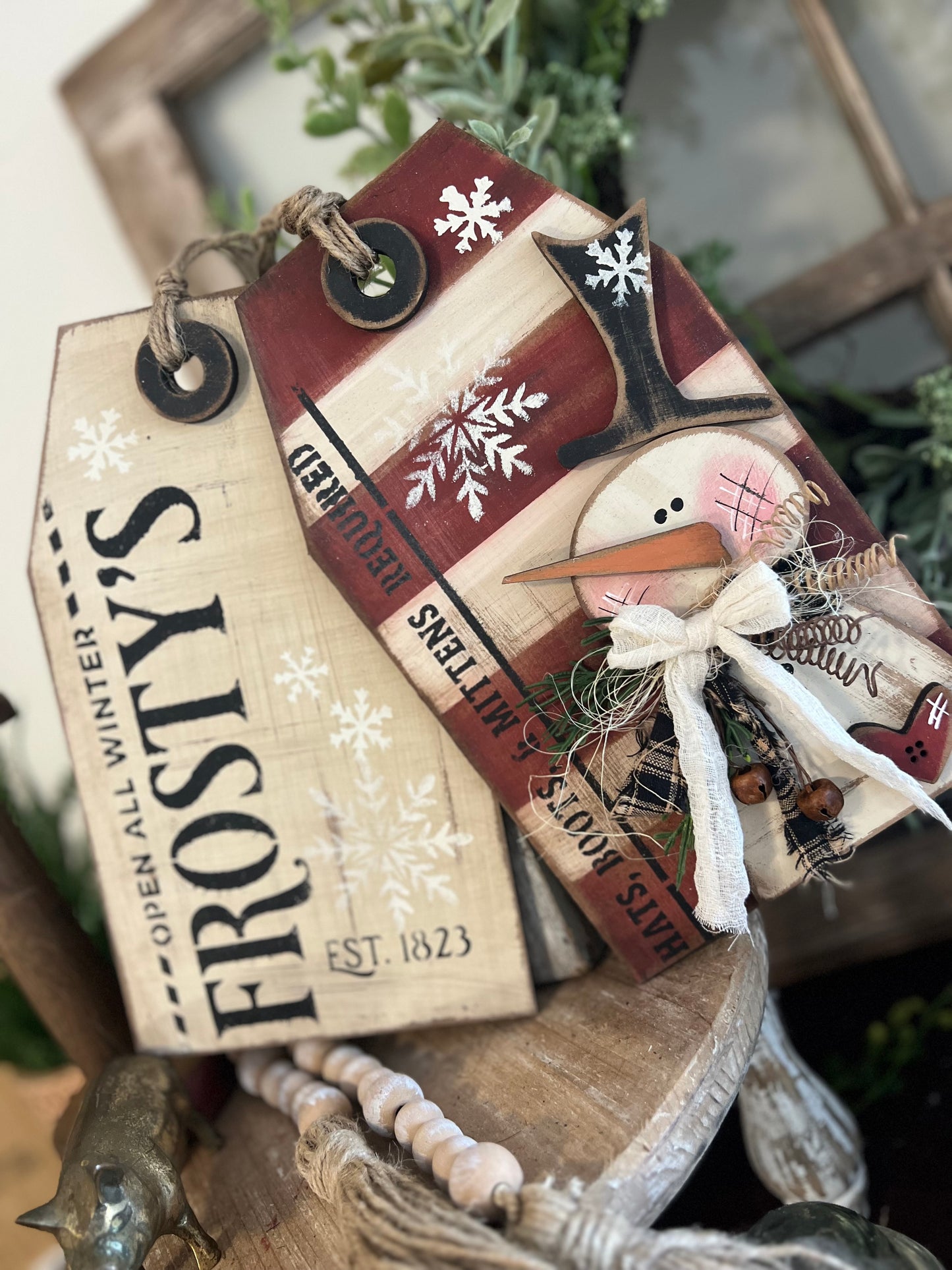 Tattered and Jumbled Rustic Snowman Tags #266 LARGE 6.1” x 10.5”