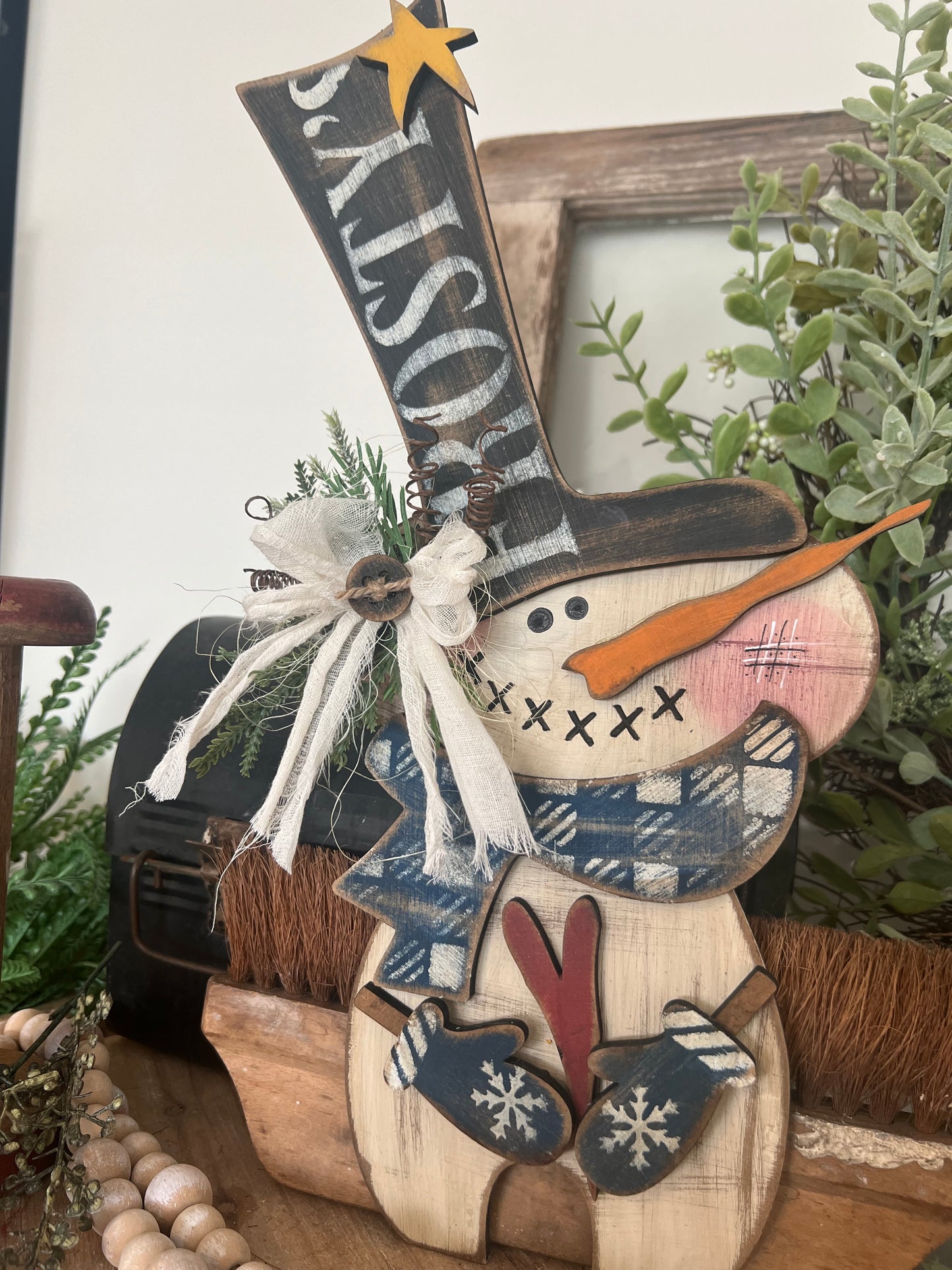 Rustic Vintage Snowman with Scarf and Tall Hat Character DIY # 289