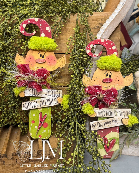 Wonky Holiday Elf Ornament (2 pack-small) #306