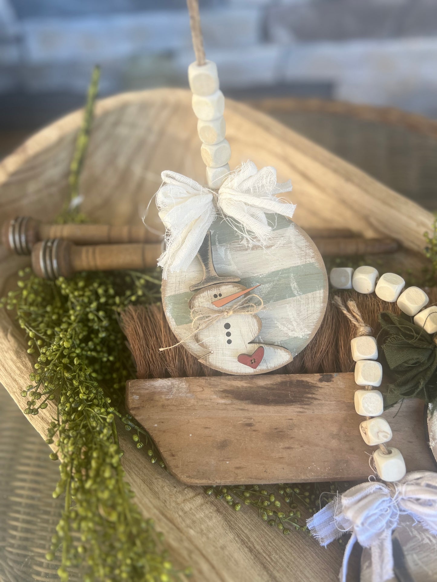 Rustic Round Snowman Ornament Set (3 pc) #315
