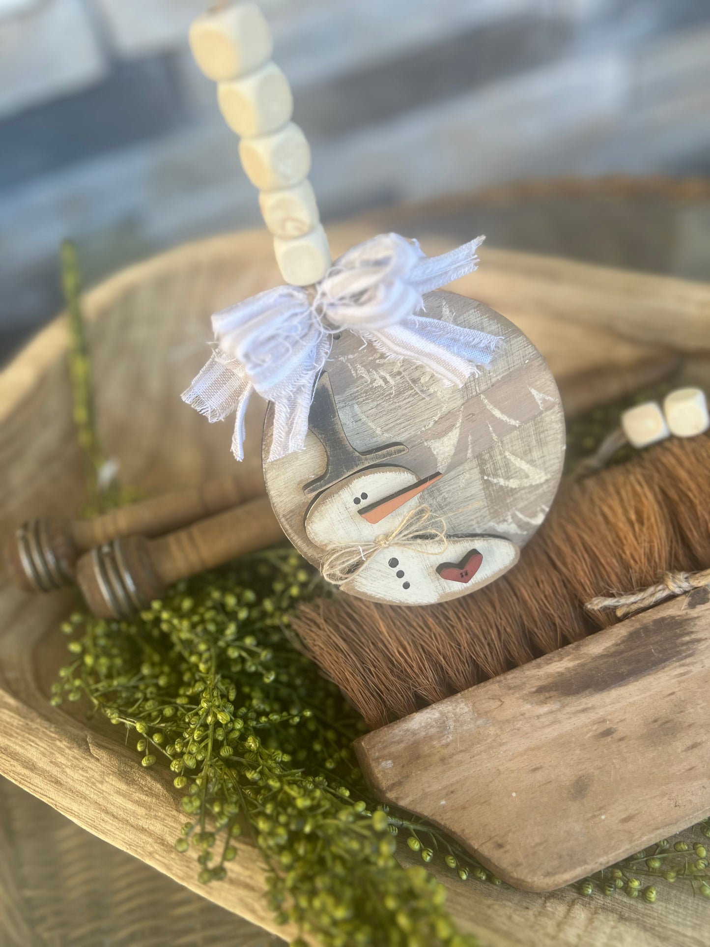 Rustic Round Snowman Ornament Set (3 pc) #315