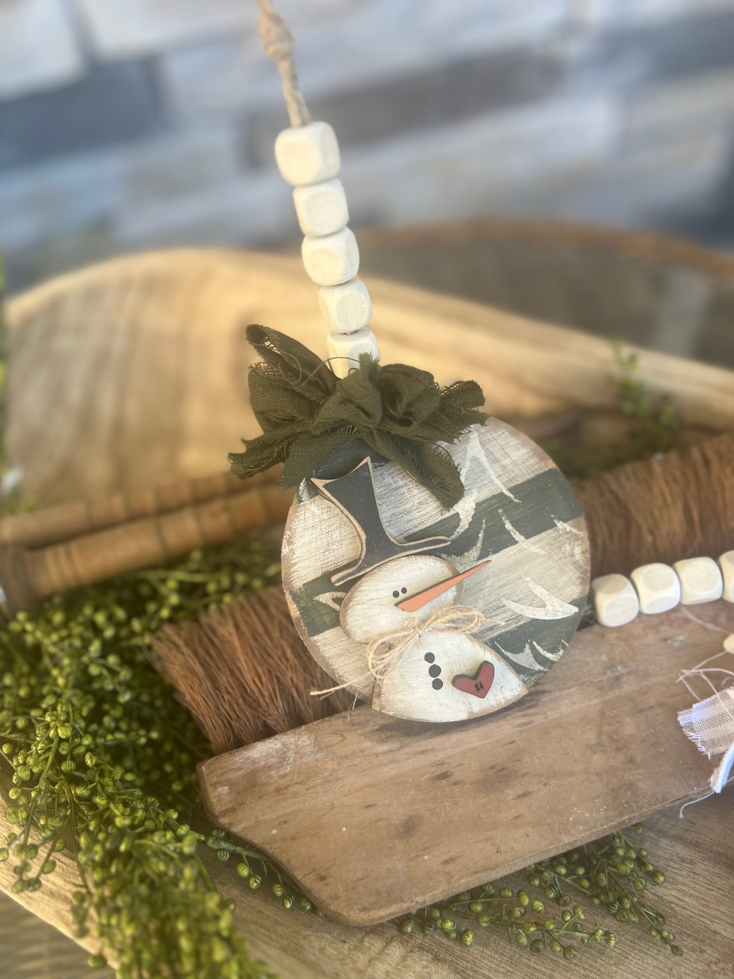 Rustic Round Snowman Ornament Set (3 pc) #315