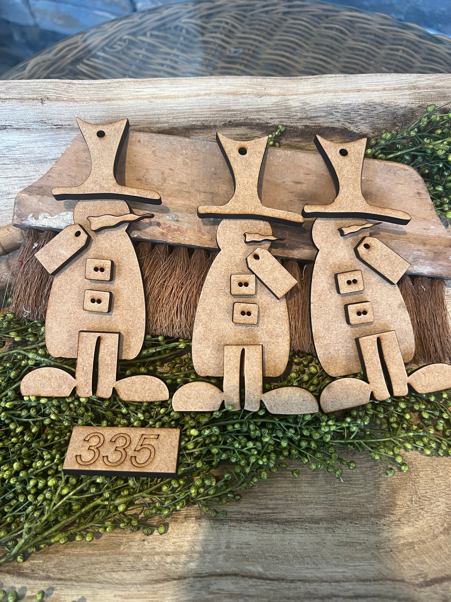 Wonky snowman with Big Shoes & Hat Ornament set (3 pieces ) #335