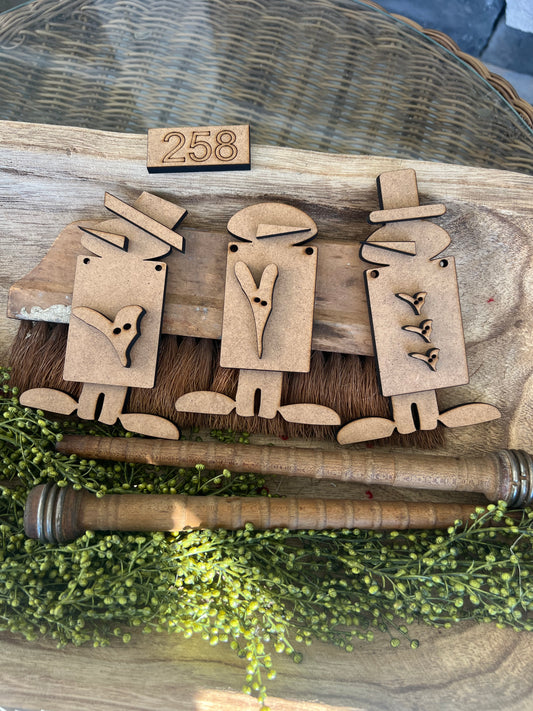 Wonky Square Snowman with Big Shoes Ornament Set (set of 3) #358