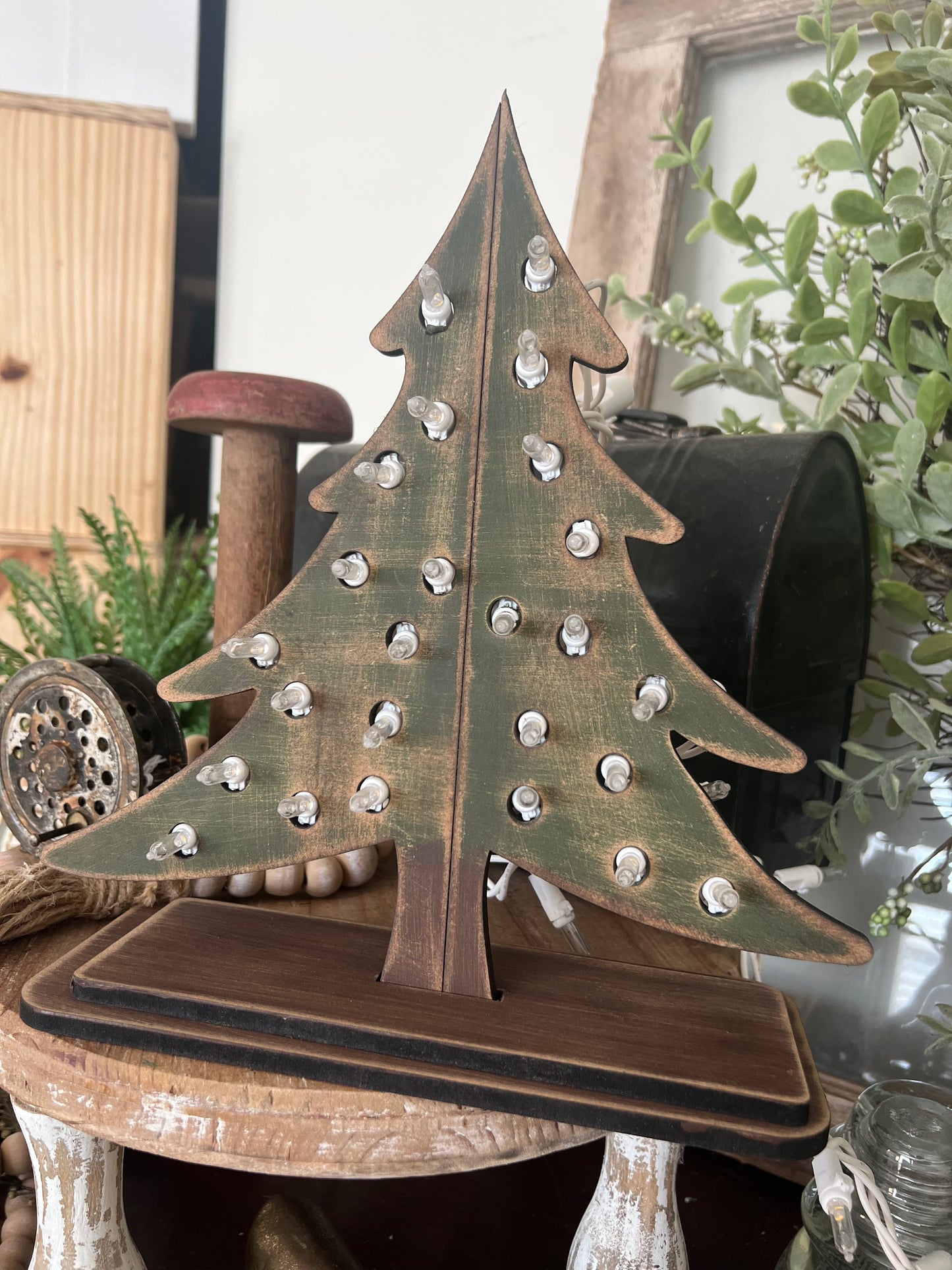 Wonky Rustic Christmas Tree For Lights With Stand #365