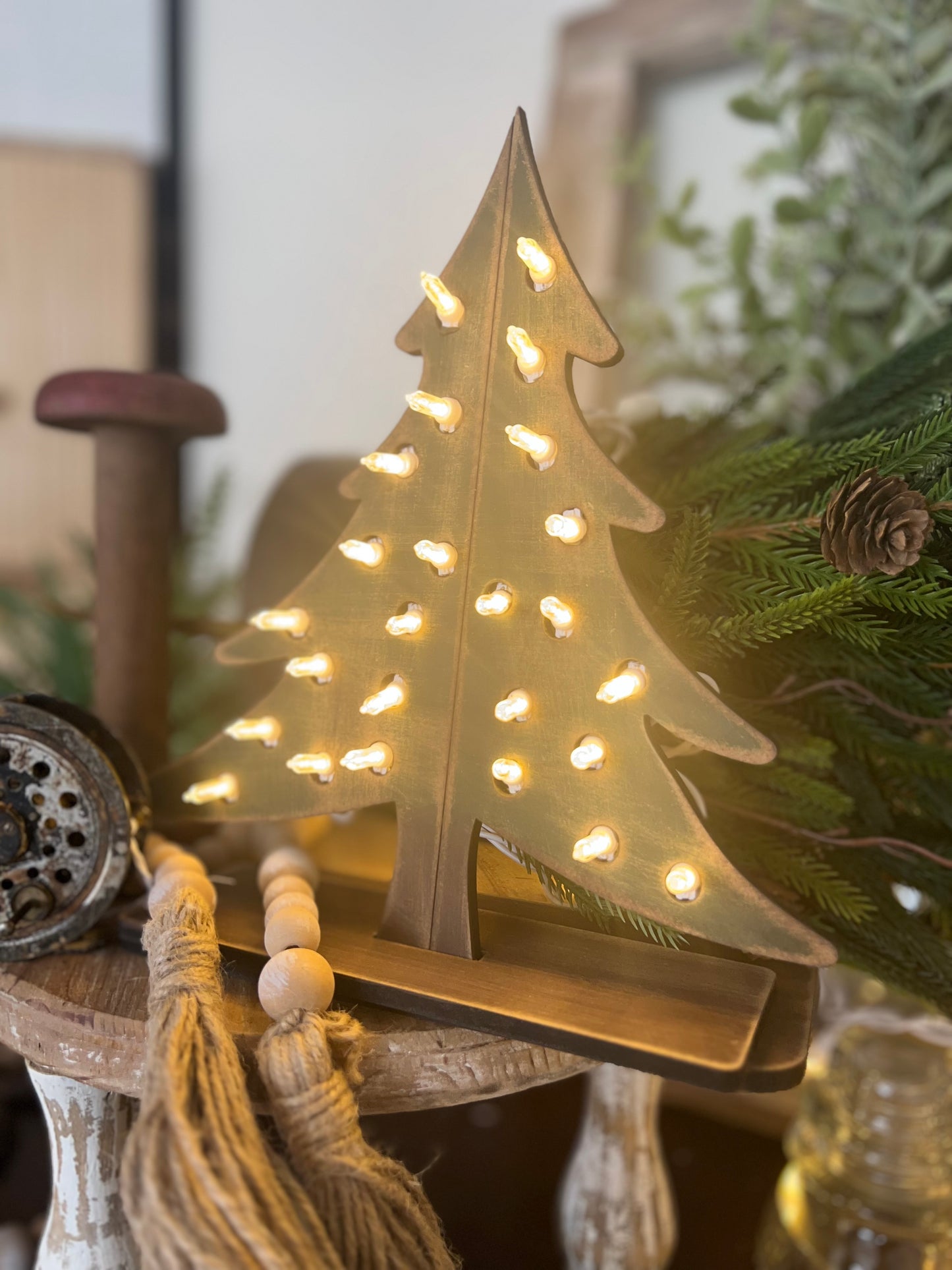 Wonky Rustic Christmas Tree For Lights With Stand #365