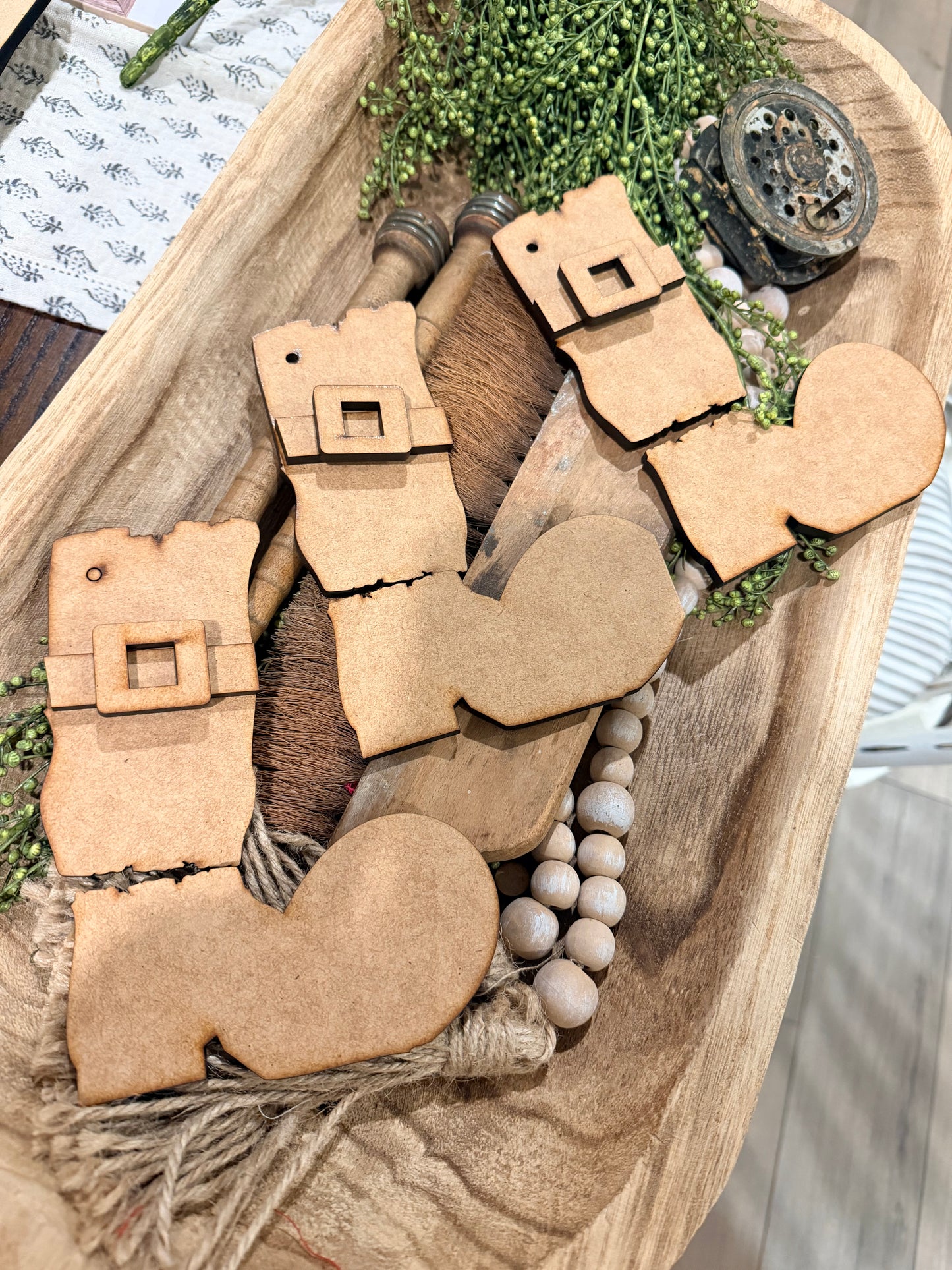 Wonky Rustic Santa Boots Ornaments 612