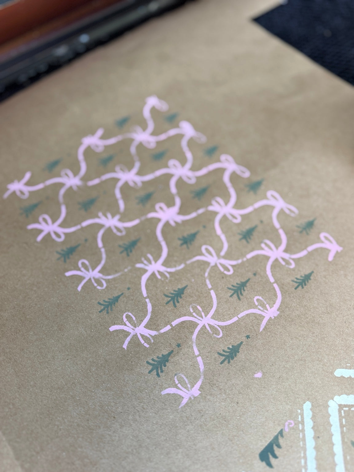 Tattered Ribbon Trellis and Trees stencil painted sample