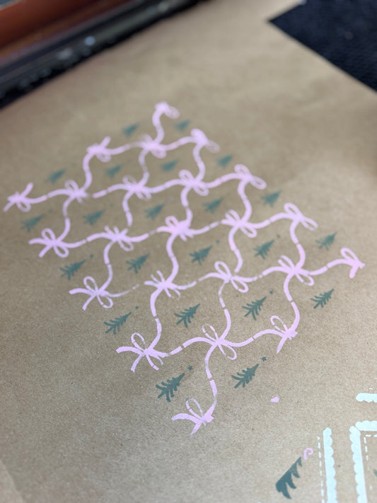 Tattered Ribbon Trellis and Trees stencil painted sample