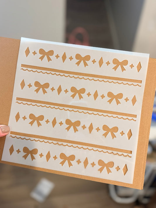 Sweet Bows & Scalloped Ribbon Border Stencil