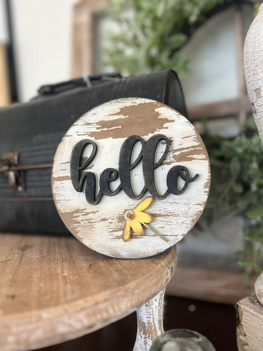Hello with Flower- A Interchangeable Insert ONLY-(Tabletop Spindle Frame)