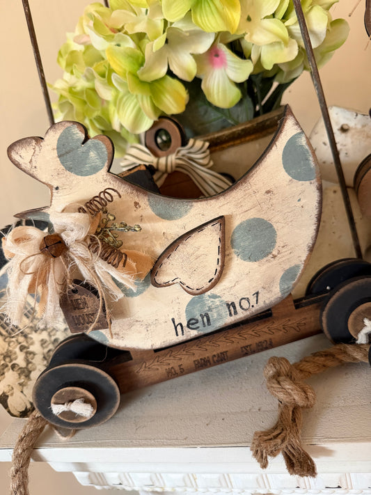 Wonky Farmhouse Chicken Pull Toy Cart Interchangeable #542