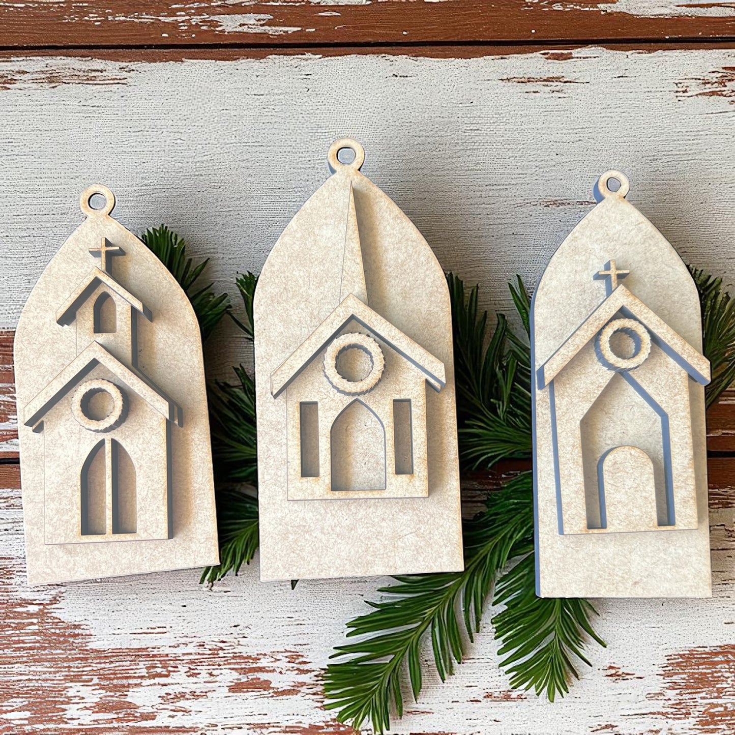 3-piece Rustic Church Ornament Set (Item #201)