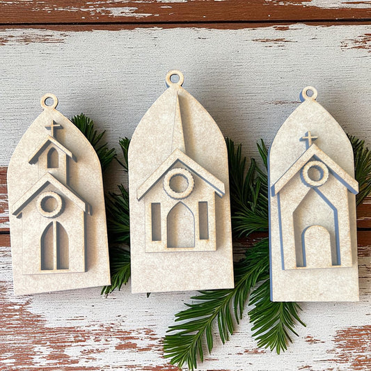 3-piece Rustic Church Ornament Set (Item #201)