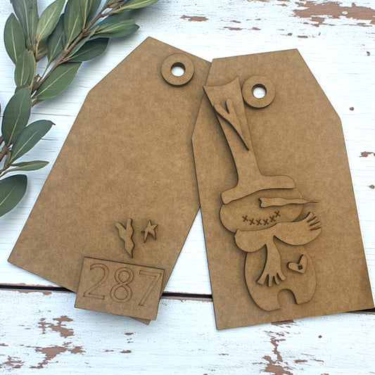 Rustic Vintage Snowman with Scarf and Tall Hat DIY Tag Set #287