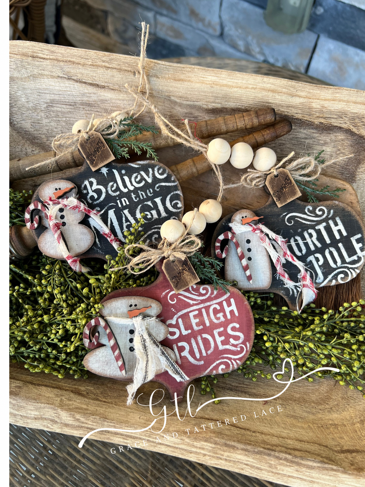 Wonky Snowman With Vintage Ornament set (3 pieces ) #348