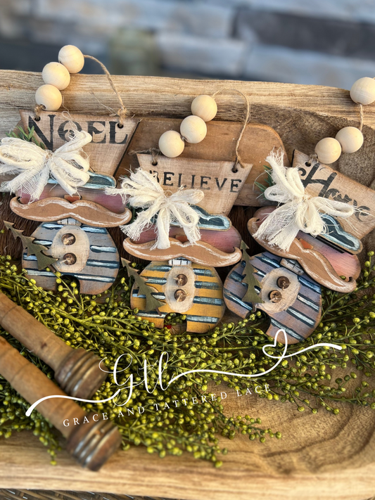 Wonky Nutcracker Ornament set (3 pieces ) #337