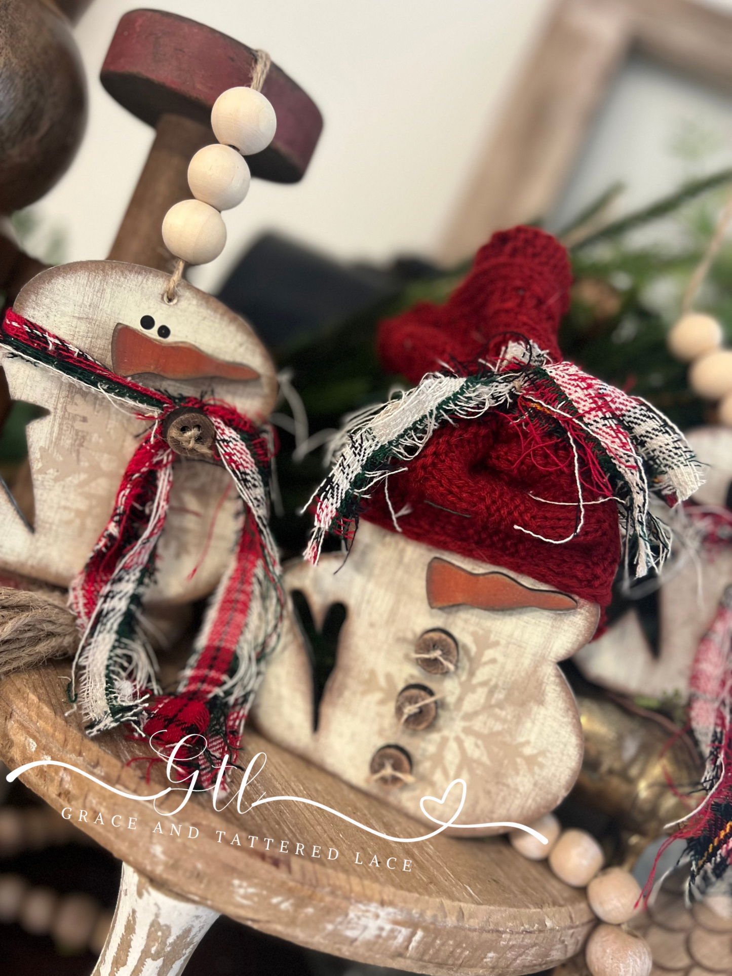 Rustic Chubby Snowman Heart/Star Cutout Ornament Set (set of 3) #354