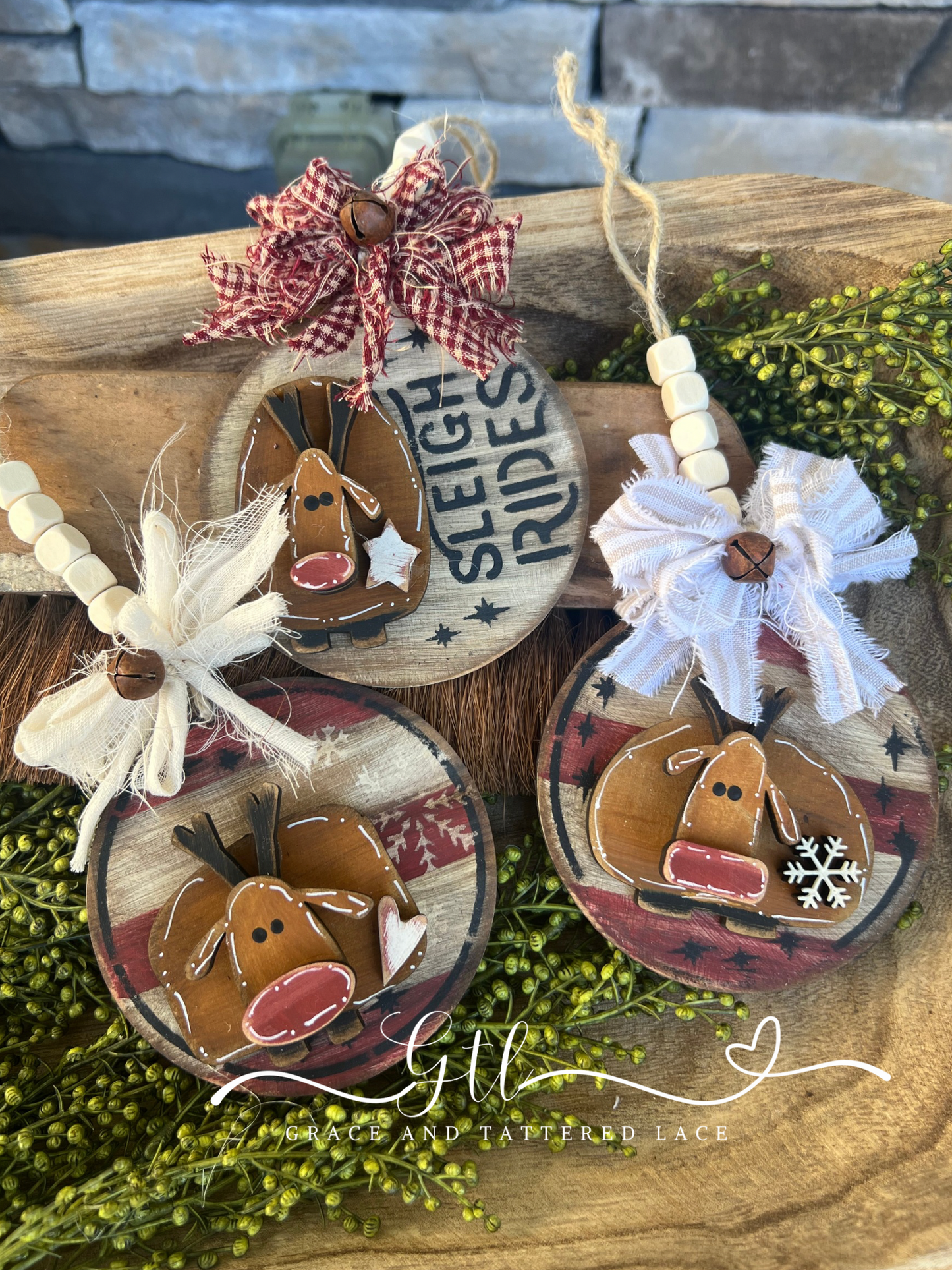 Wonky Reindeer Ornament Set (3pieces) #328